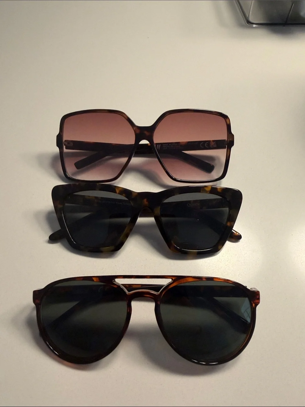 Quince, JCrew and H&M Tortoiseshell Fashion Sunglasses Trio - Brown/Black Lenses